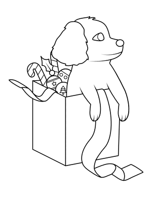 Dog and Christmas Gift Coloring Page