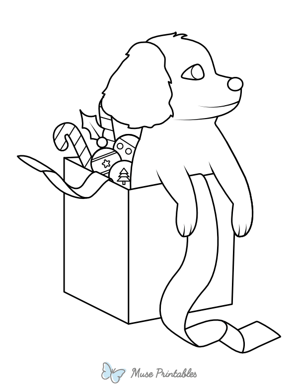 Dog and Christmas Gift Coloring Page