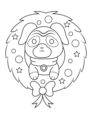 Dog and Christmas Wreath Coloring Page
