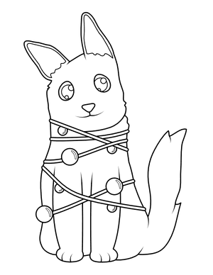 Dog Tangled in Christmas Lights Coloring Page