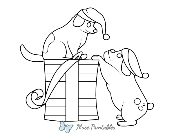 Dogs and Christmas Present Coloring Page