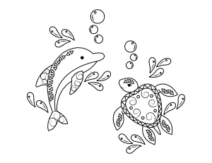 Dolphin and Sea Turtle Coloring Page