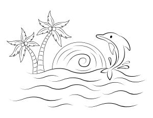 Dolphin Sunset Coloring Page