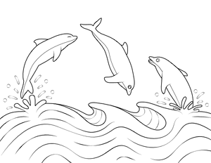 Dolphins and Ocean Wave Coloring Page