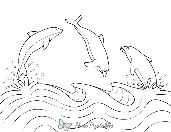 Dolphins and Ocean Wave Coloring Page