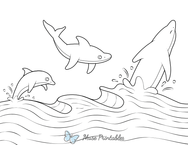Dolphins Leaping Out of Water Coloring Page
