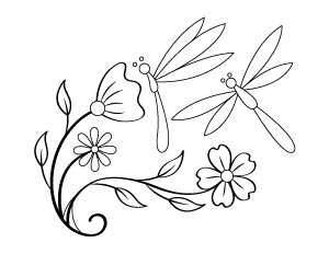 Dragonflies and Flowers Coloring Page