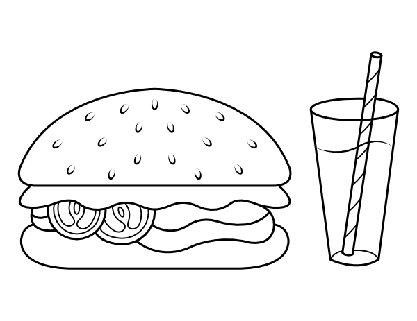 Drink and Sandwich Coloring Page
