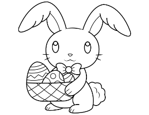 Easter Bunny and Basket Coloring Page
