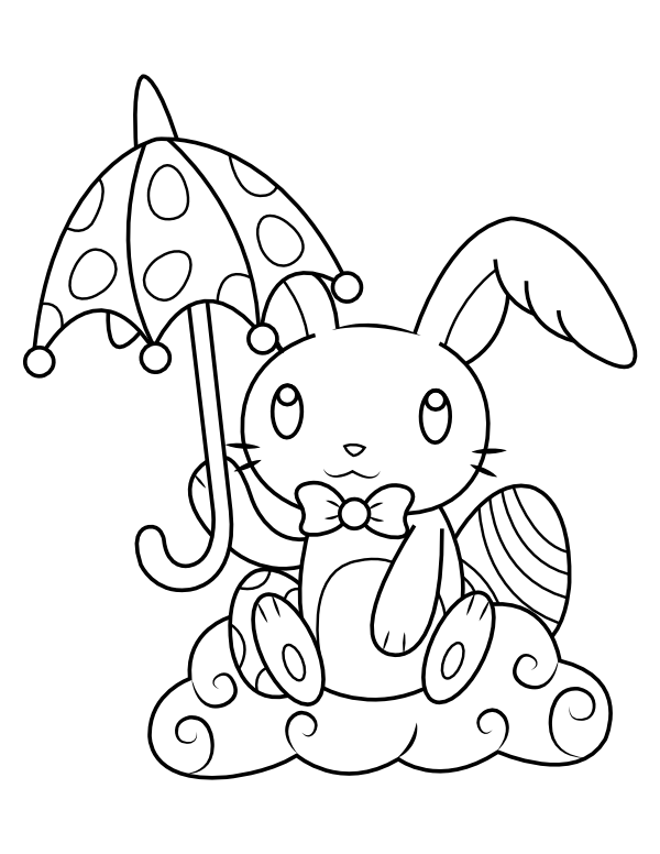 Printable Easter Bunny And Umbrella Coloring Page