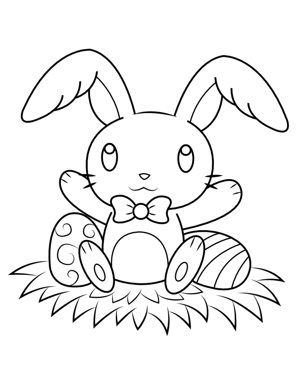Easter Bunny In Grass Coloring Page