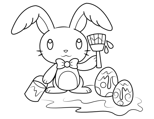 Easter Bunny Painting Easter Eggs Coloring Page