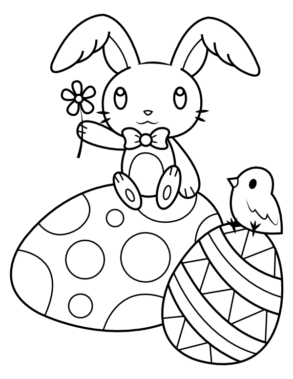 printable easter bunny with baby chick and easter eggs