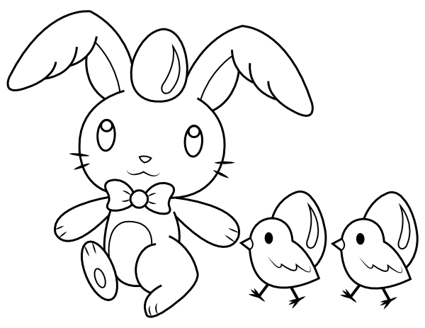 Easter Bunny With Baby Chicks Coloring Page