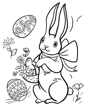 Easter Bunny With Basket and Eggs Coloring Page