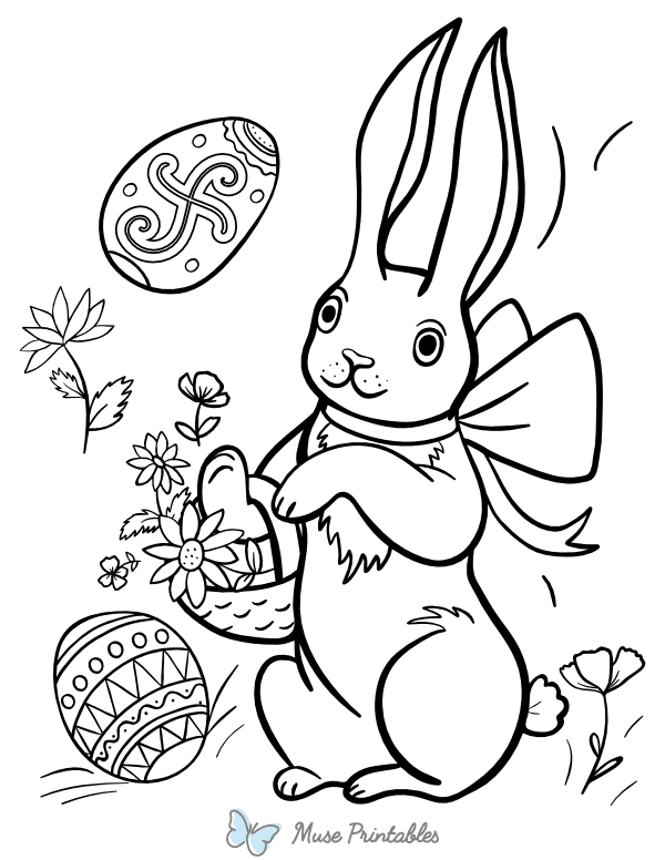 Easter Bunny With Basket and Eggs Coloring Page
