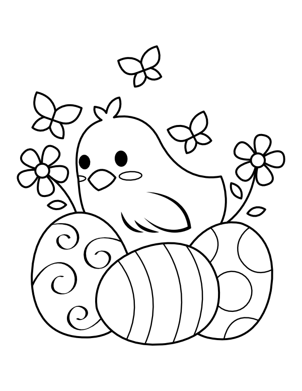 Easter Chick With Eggs Coloring Page