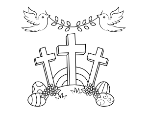 Easter Crosses and Doves Coloring Page