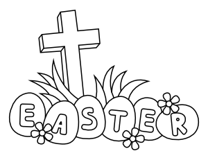 Easter Eggs and Cross Coloring Page