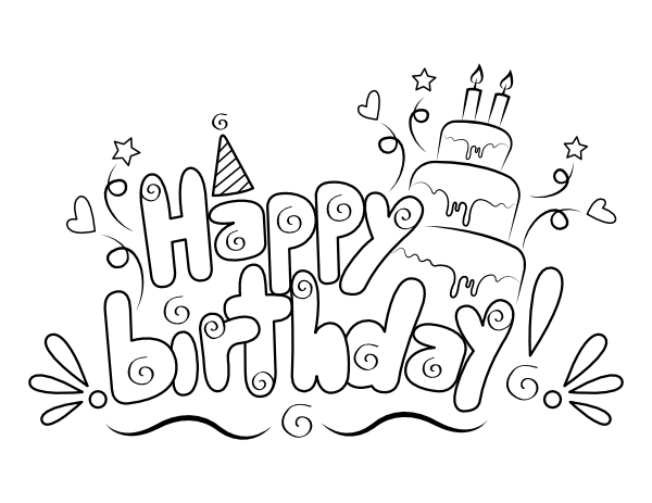 Printable Elegant Happy Birthday Coloring Page