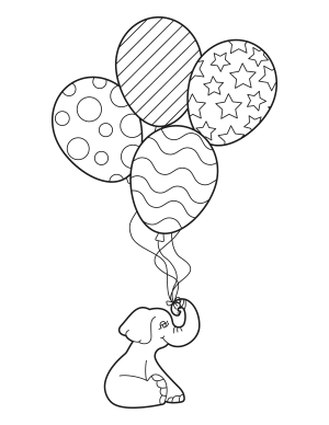 Elephant with Balloons Coloring Page
