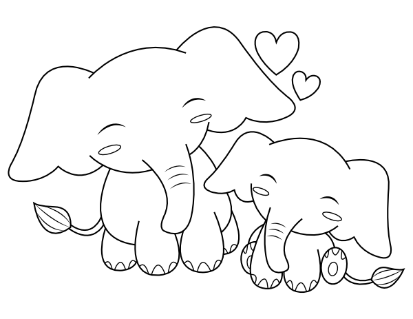 Elephants and Hearts Coloring Page