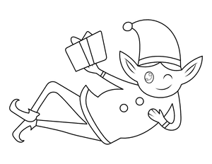 Elf and Christmas Gift Coloring Page