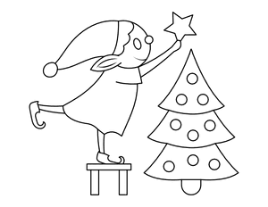 Elf Decorating Christmas Tree Coloring Page