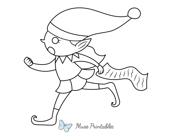 Elf Running With Christmas List Coloring Page