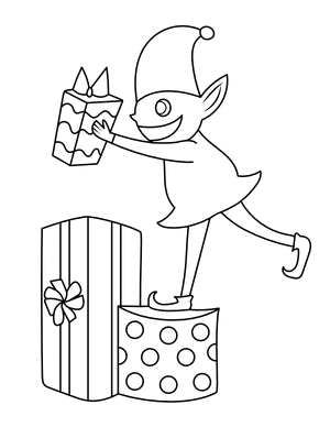 Elf Stacking Christmas Presents Coloring Page