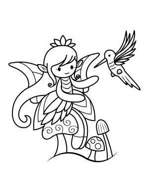 Fairy and Bird Coloring Page
