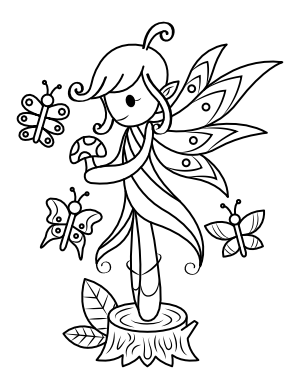 Fairy and Butterflies Coloring Page
