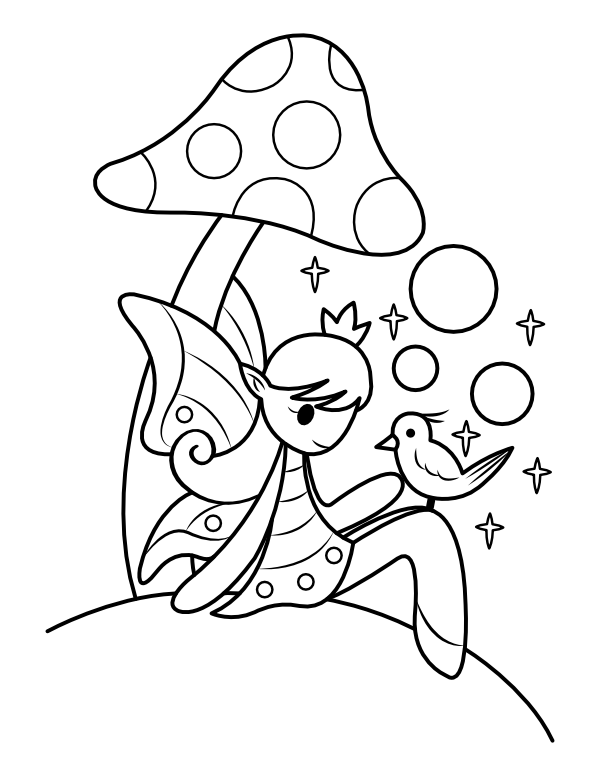Fairy and Toadstool Coloring Page