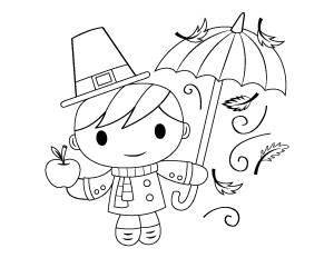 Fall Kid With Umbrella Coloring Page
