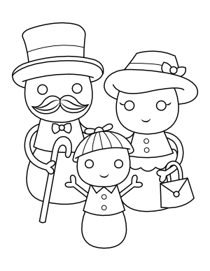 Fancy Snowman Family Coloring Page