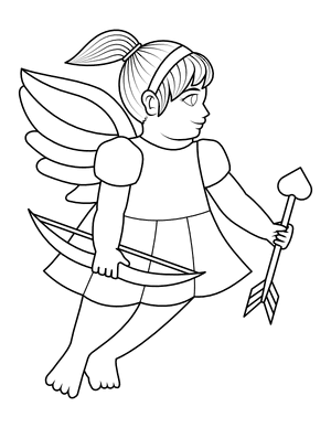 Female Cupid Holding Arrow Coloring Page