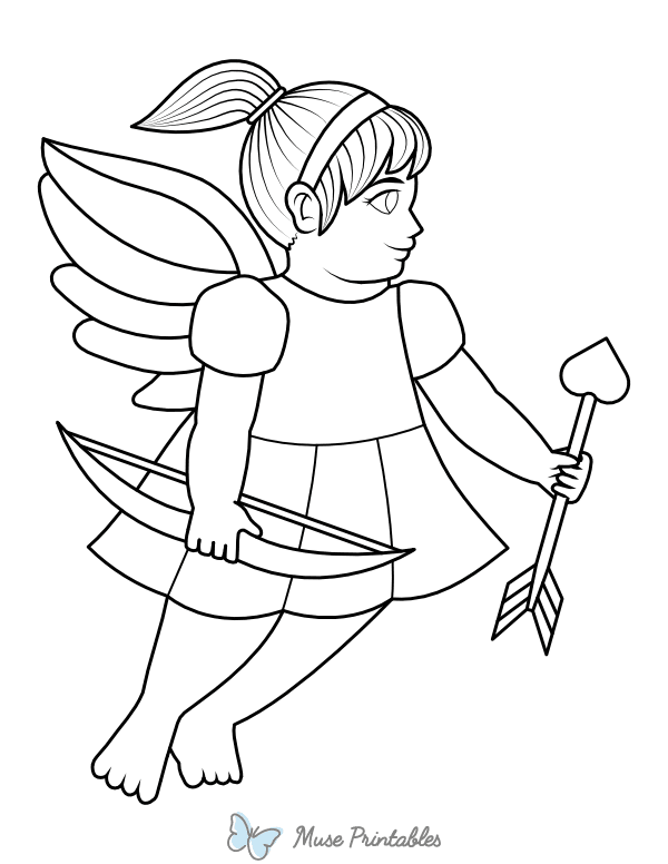 Female Cupid Holding Arrow Coloring Page