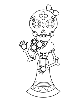 Female Day of the Dead Skeleton Coloring Page