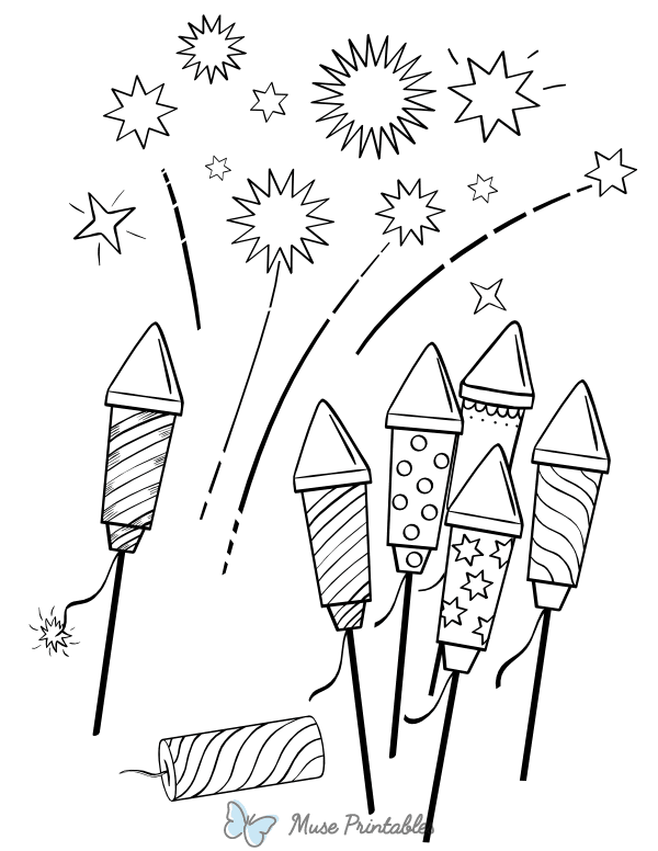 Fireworks Rockets Coloring Page