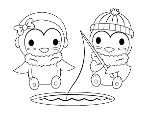 Fishing Penguins Coloring Page