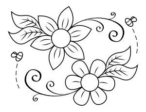 Flowers and Bees Coloring Page