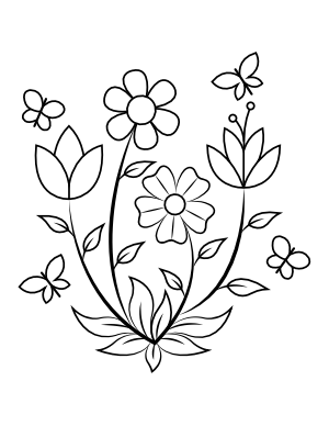 Flowers and Butterflies Coloring Page
