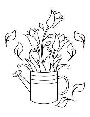 Flowers and Watering Can Coloring Page
