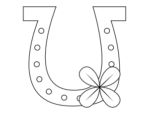 Four Leaf Clover And Horseshoe Coloring Page