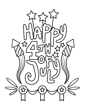 Fourth Of July Fireworks And Stars Coloring Page