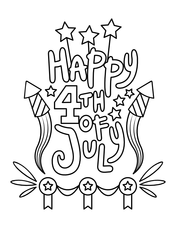 Printable Fourth Of July Fireworks And Stars Coloring Page