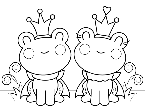Frog King and Queen Coloring Page