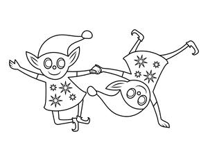 Frolicking Christmas Elves Coloring Page