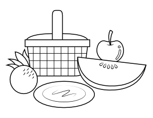 Fruit and Picnic Basket Coloring Page