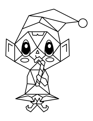 Geometric Christmas Elf With Candy Cane Coloring Page